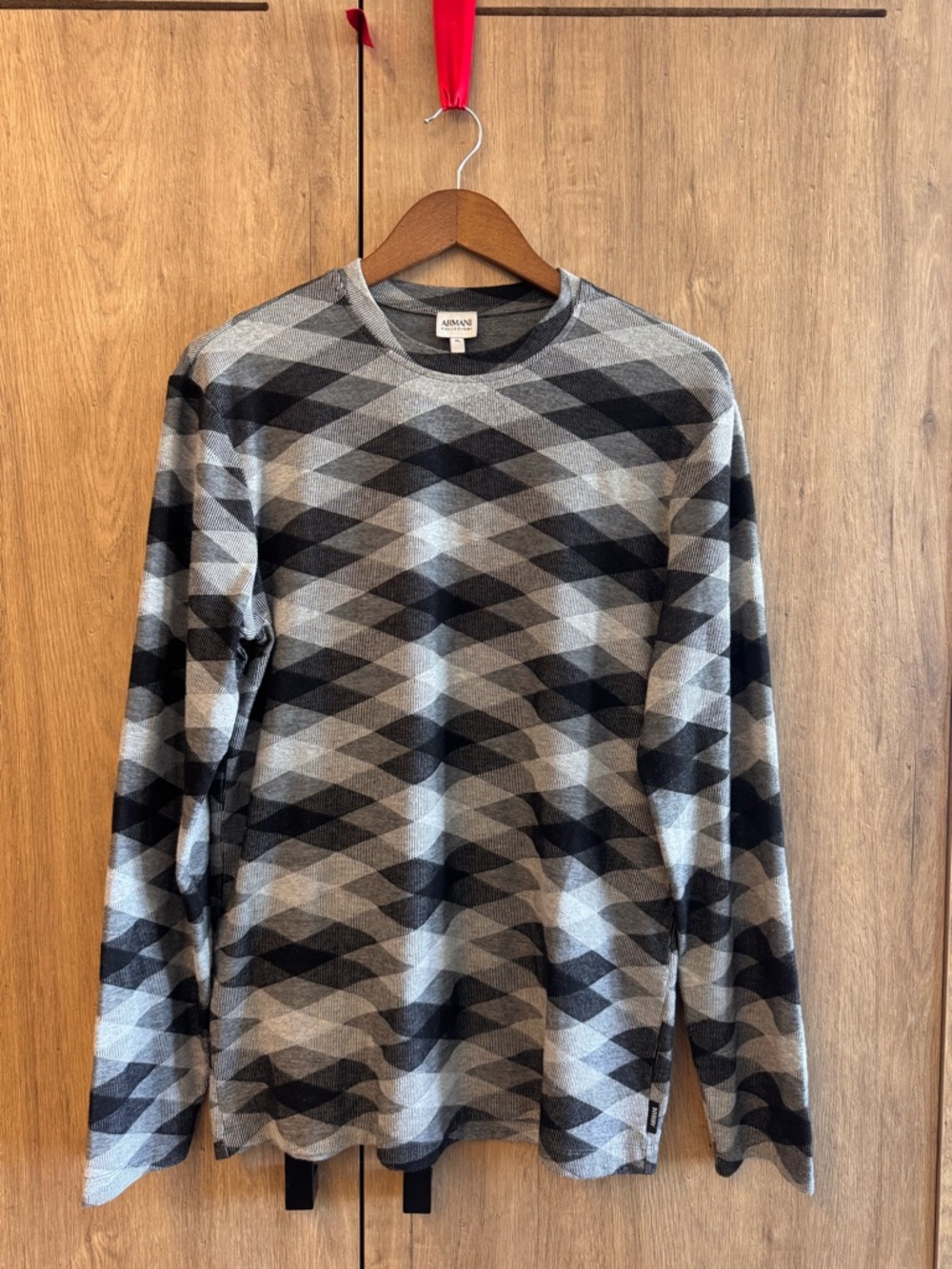 Armani Collezioni Designer Geometric Grey and Black Crewneck Premium Sweater XL